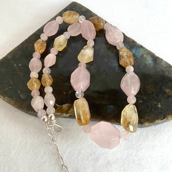 Jay King DTR Sterling Silver 925 Rose Quartz & Citrine Beaded Necklace 18"-21" - Picture 5 of 16